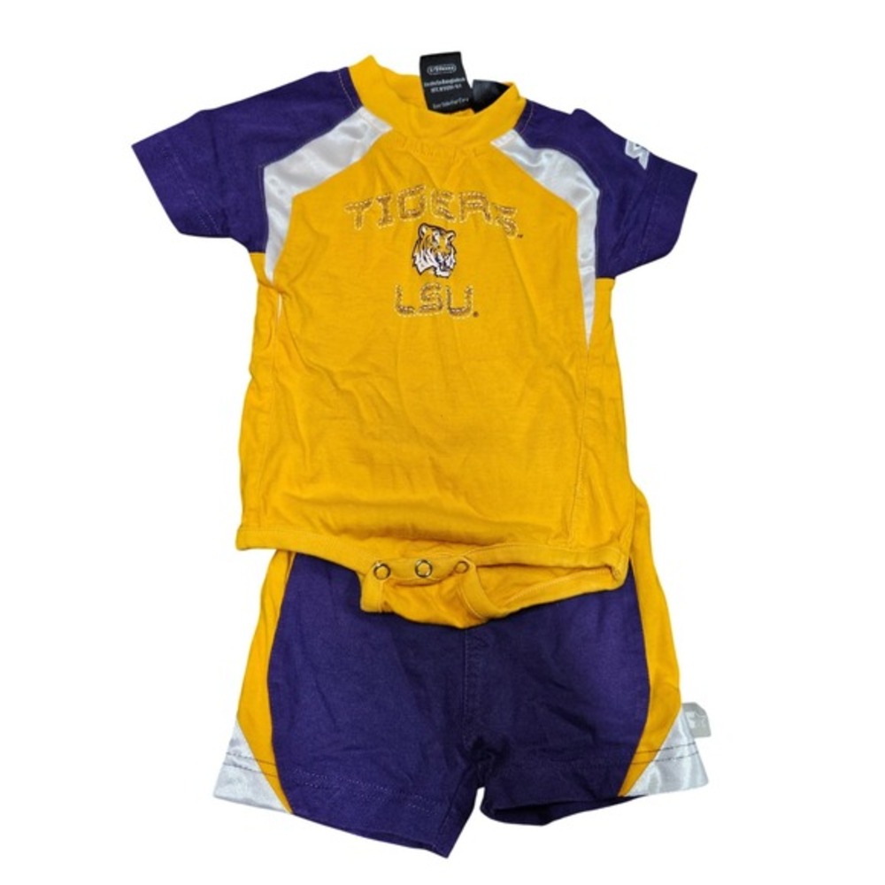 LSU Tigers Baby Outfit‎ Bodysuit & Shorts Set Gold Purple Infant